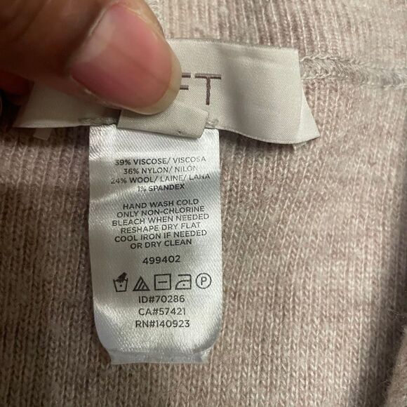 LOFT Striped Foldover Collar Longline Cardigan L Cream Tan Colorblock Open Front - Picture 3 of 4